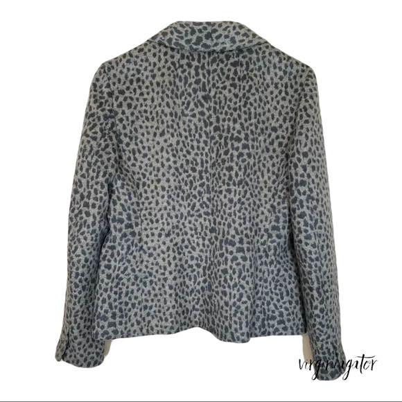 Ann Taylor Loft Gray Leopard Print Wool Blend Lined Fitted Button Blazer Jacket - Picture 3 of 10